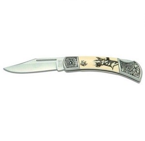 Coltello manico bianco inciso